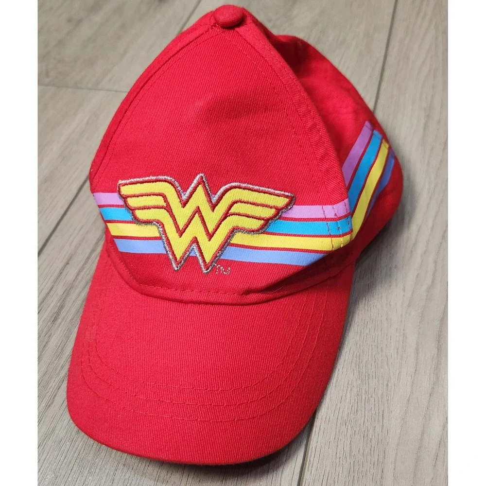 Wonder Woman Kids Red Baseball Cap Logo Rainbow Stripes Adjustable DC Comics